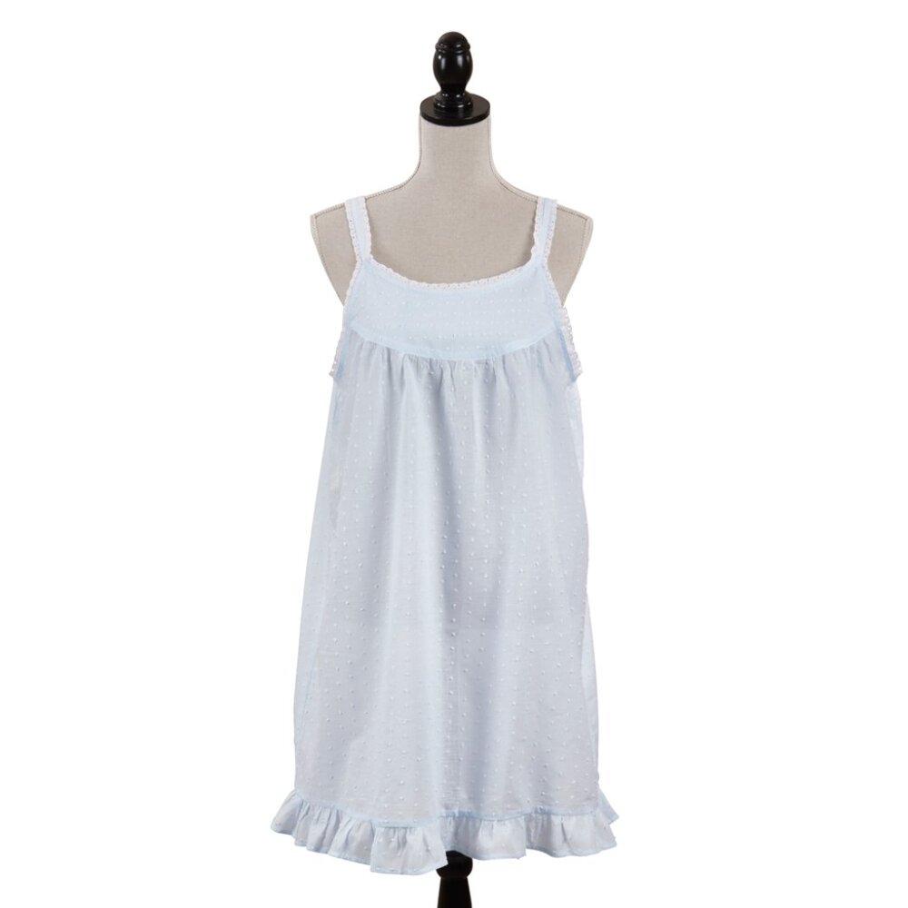 Blue 100% Cotton Embroidered Nightgown Nightdress lightweight cool eyelet trim